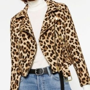 Zara Leopard Moto Jacket L